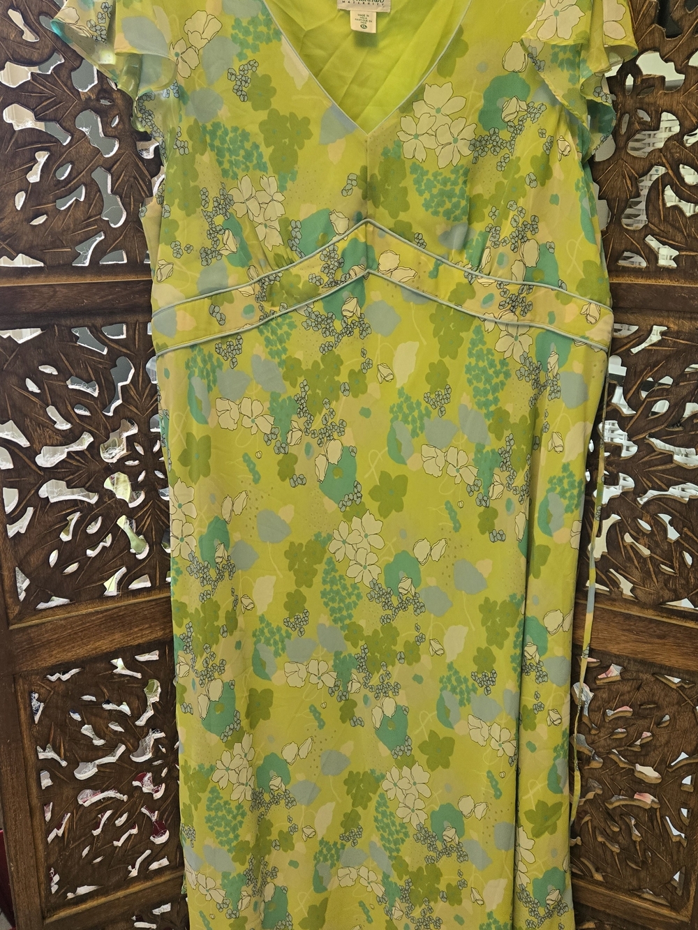 Motherhood Maternity Lime & Aqua Floral V‑Neck Dress XL Vintage
